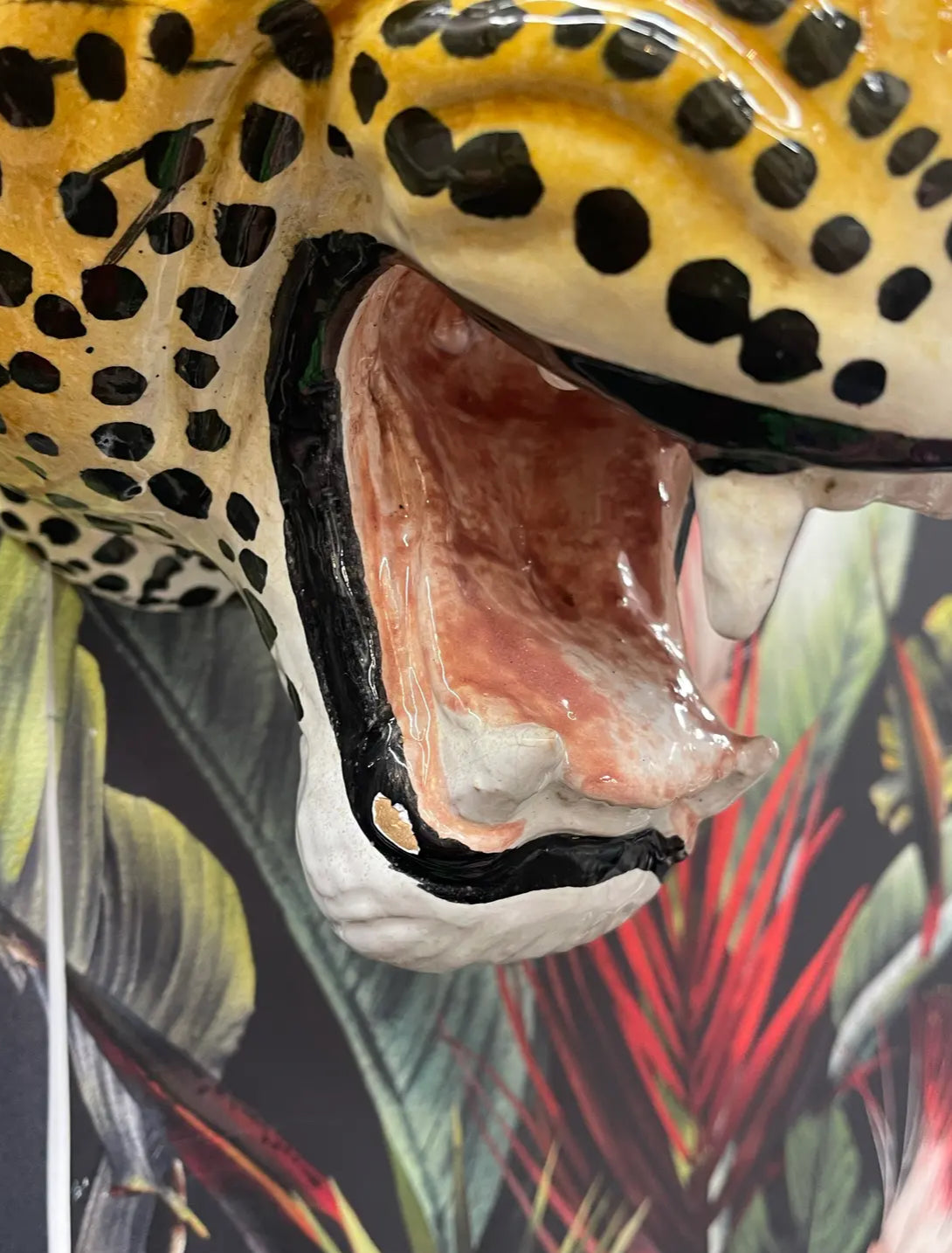 Pair of Vintage 1970s Italian Glazed Terra Cotta Leopard Wall Sculptures