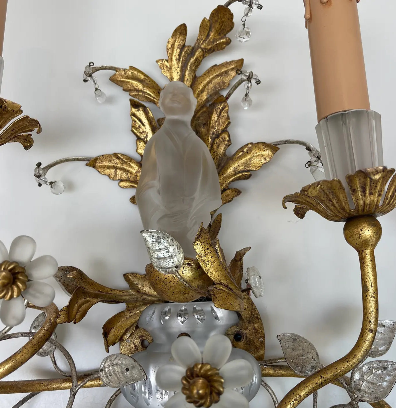 Pair of 1960s Crystal Chinoiserie Wall Sconces Attributed to Sherle Wagner