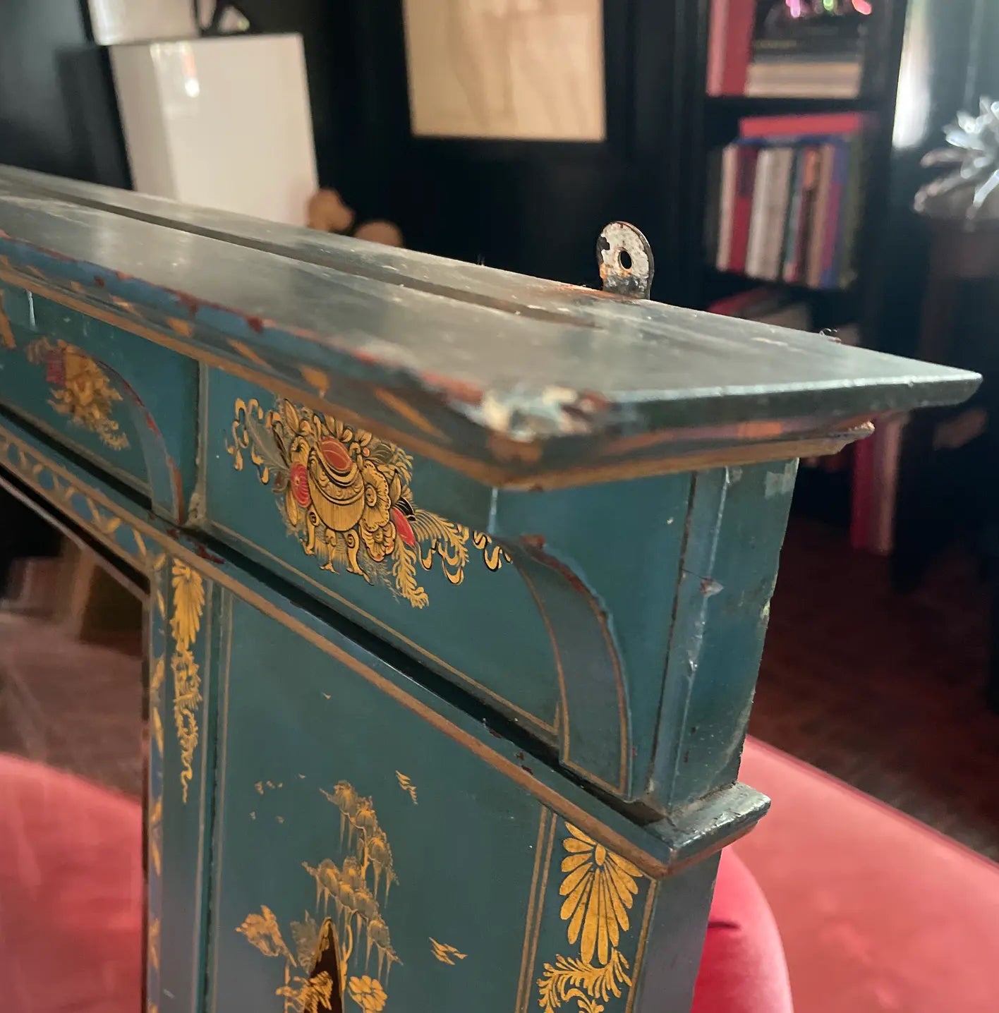 1970s Vintage Chinoiserie Overmantel Mirror With Two Shelves
