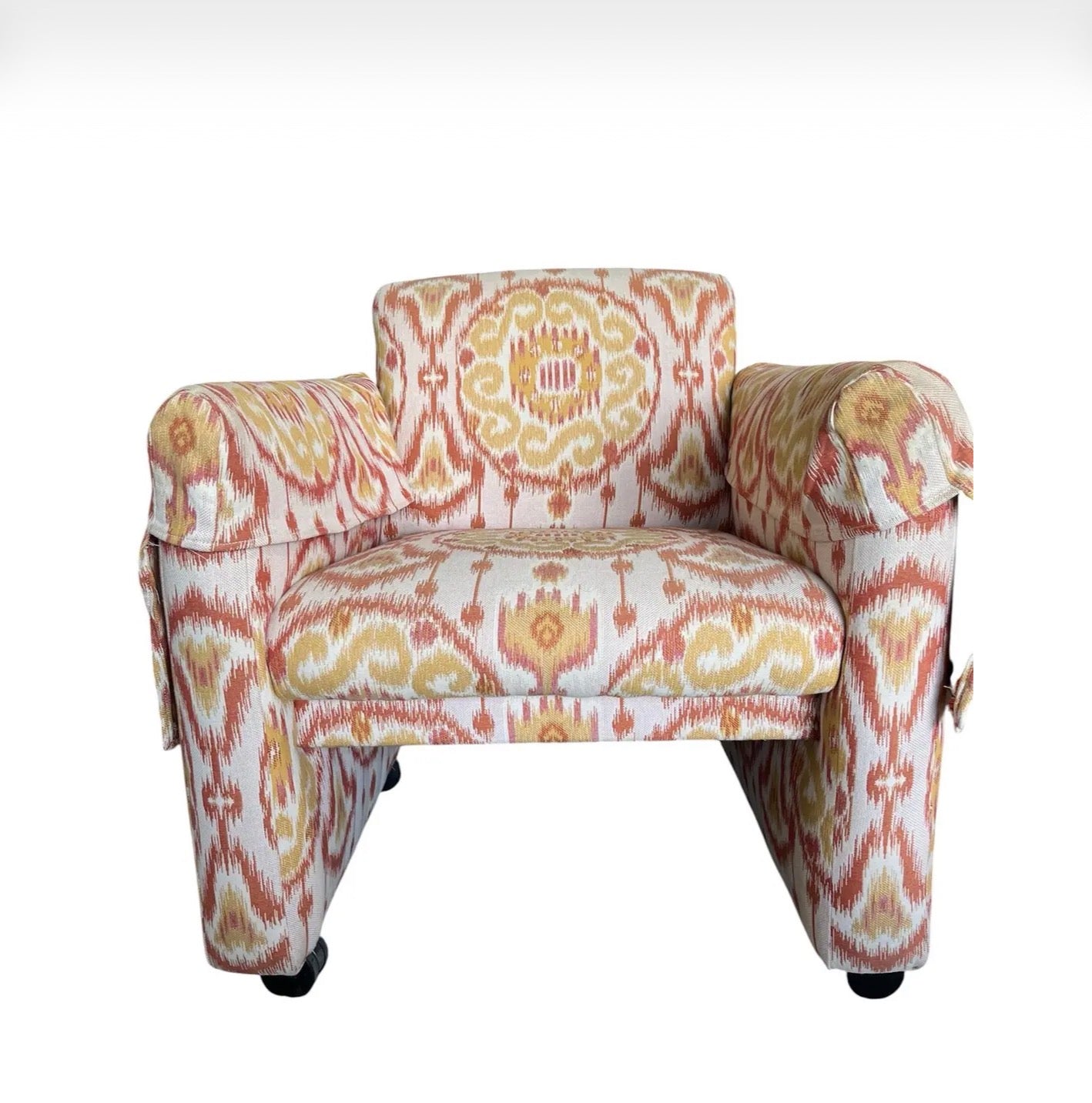 Vintage Pair of Upholstered Ikat Armchairs