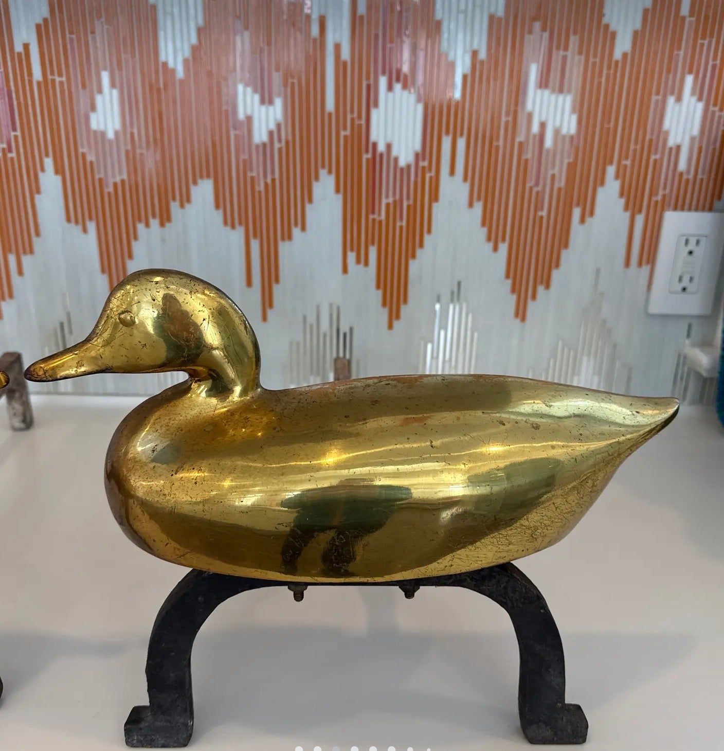 Pair of Vintage Brass Duck Andirons