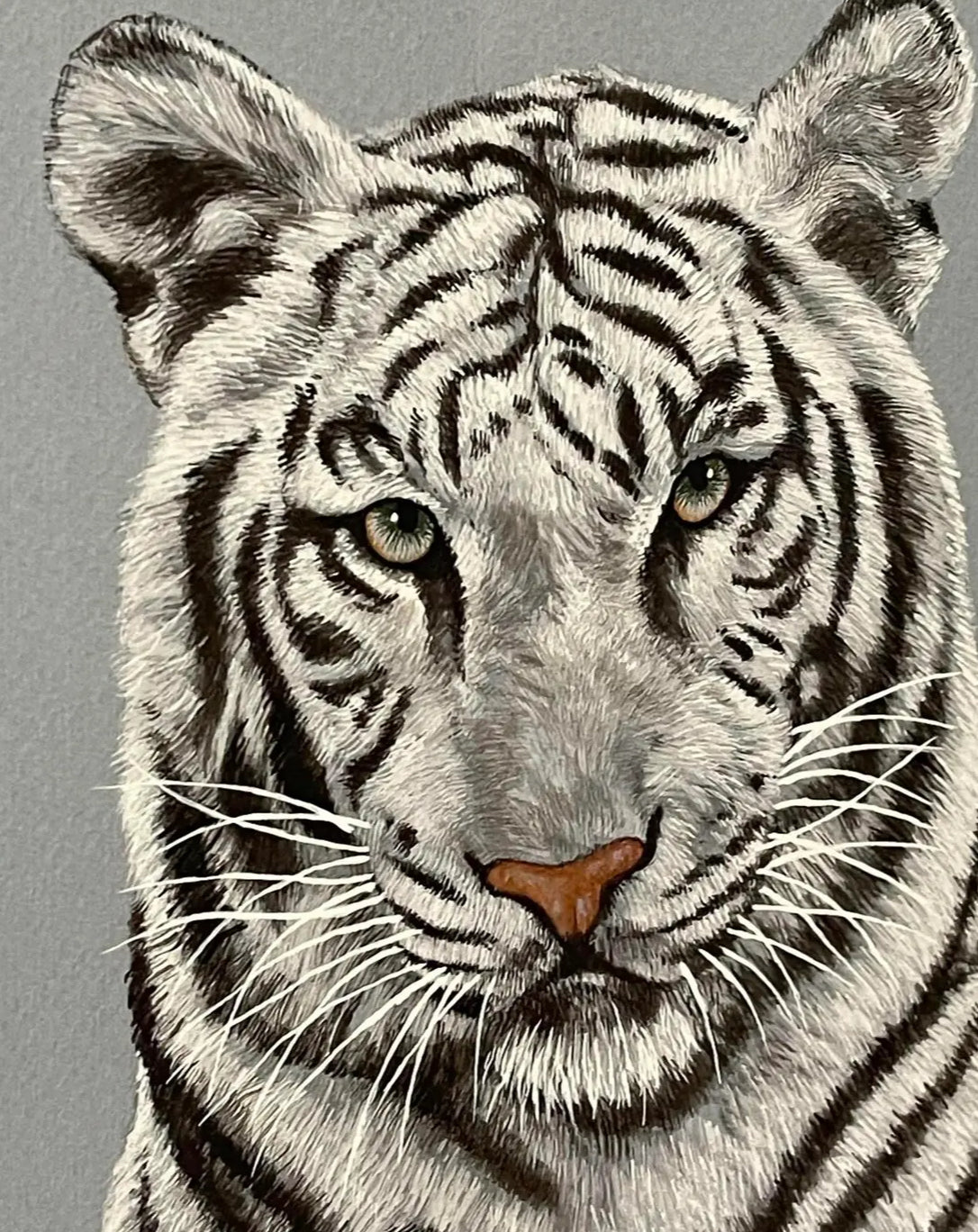 1970s Painting of a White Tiger, Framed