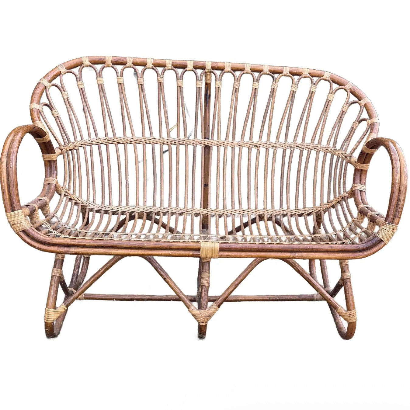 Vintage Ratan Loveseat in the Style of Franco Albini