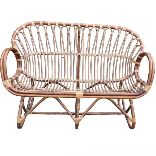 Vintage Ratan Loveseat in the Style of Franco Albini