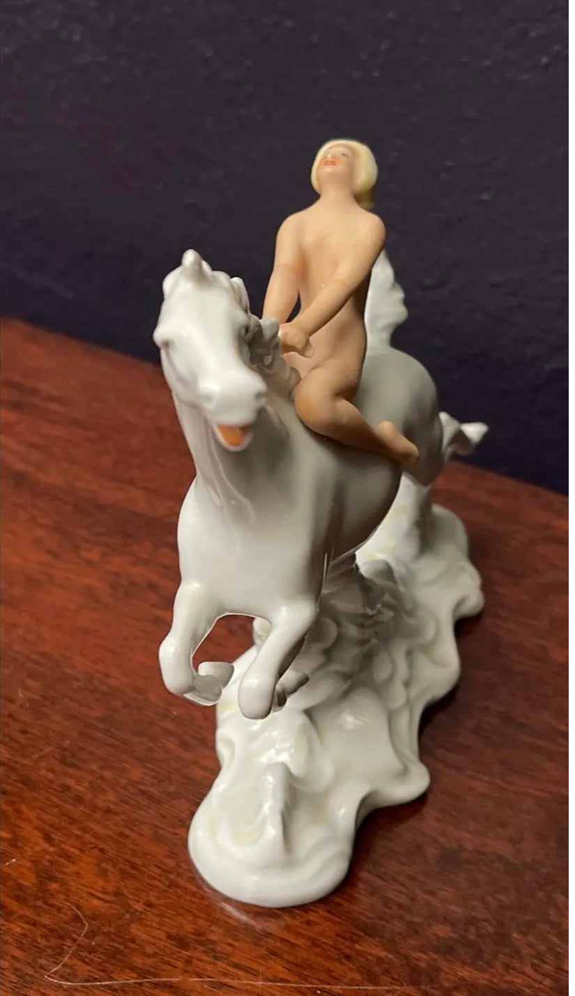 1940s Schaubach-Kunst Ceramic Statue of a Nude on Horseback