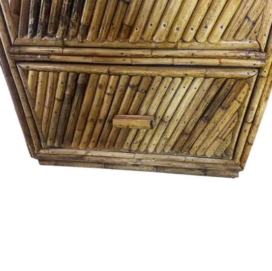 Vintage Coastal Split Rattan Vanity and Mirror, 2 Pieces