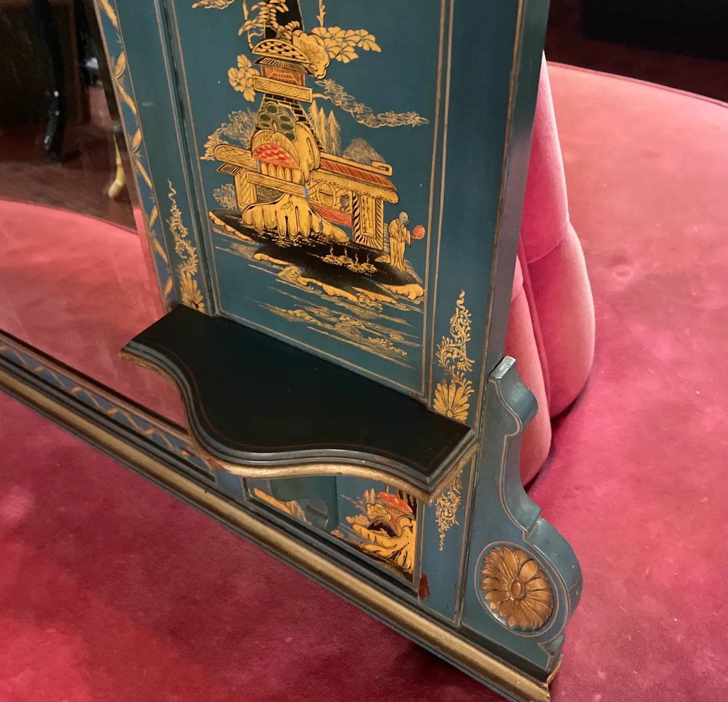 1970s Vintage Chinoiserie Overmantel Mirror With Two Shelves