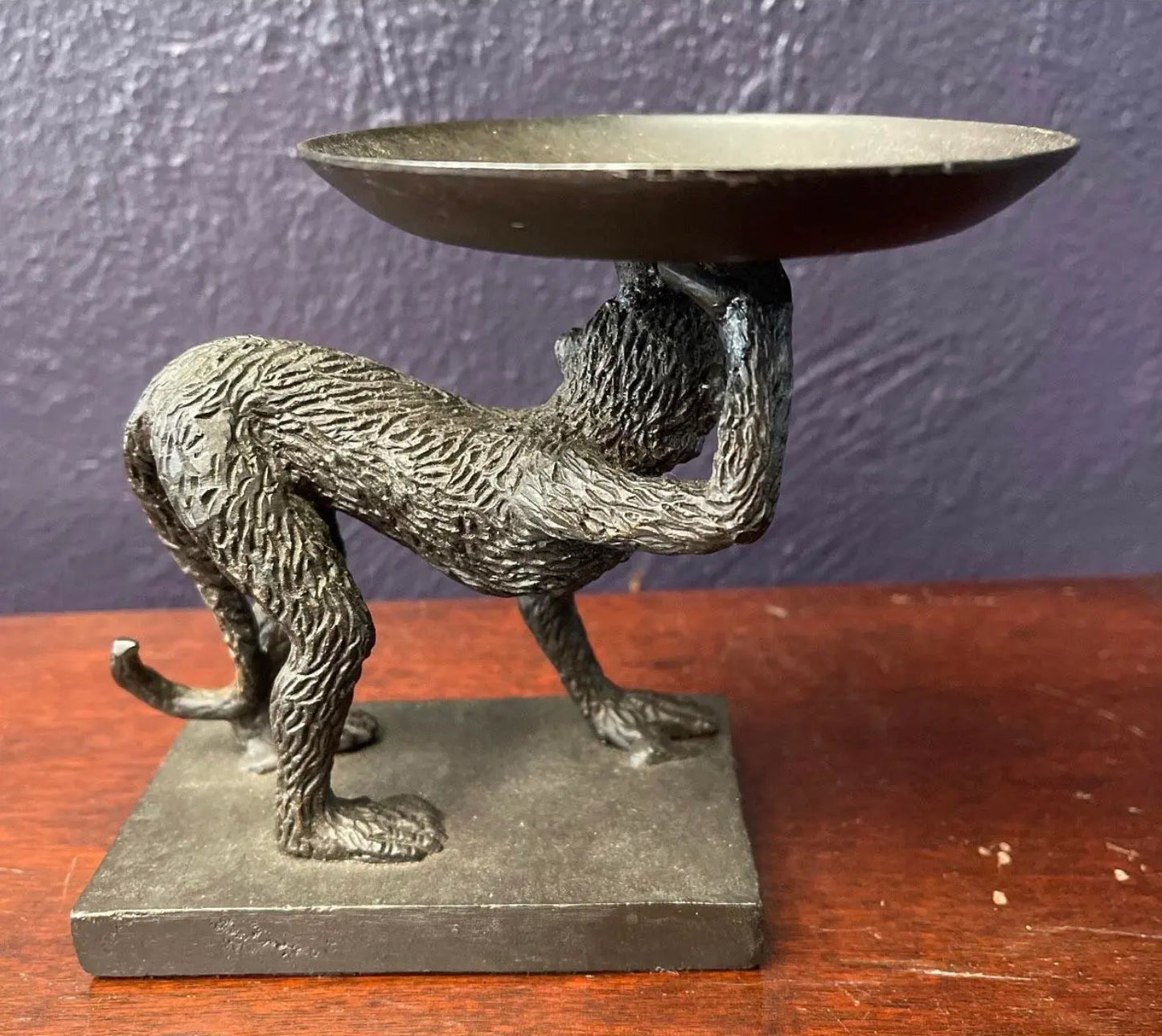 Vintage Cast Iron Monkey Stand Ashtray/Card Tray Trinket Dish