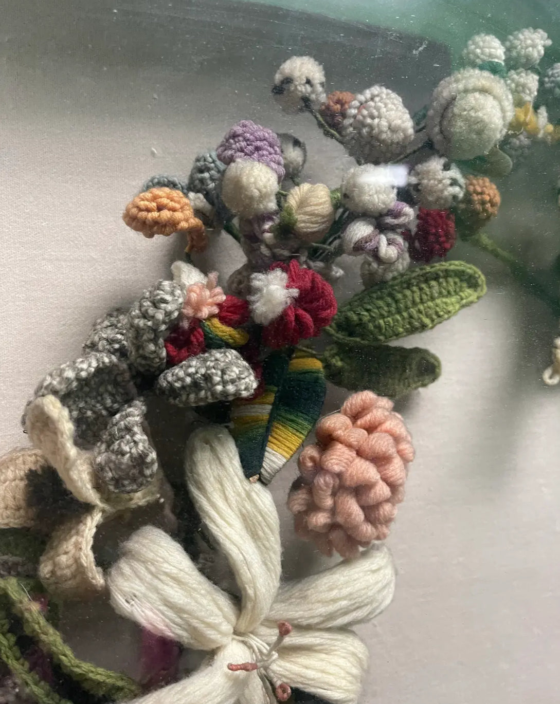 Late 19th Century Victorian Felt Art Memorial Wreath in Shadow Box