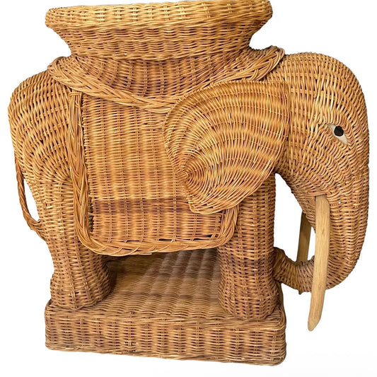 1960s Mid-Century Wicker Elephant Shaped Table With a Tray Top
