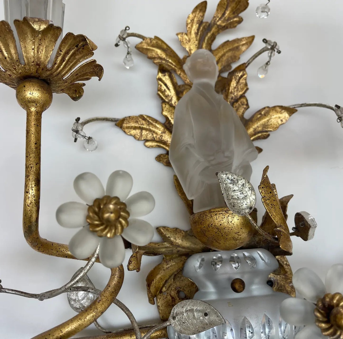 Pair of 1960s Crystal Chinoiserie Wall Sconces Attributed to Sherle Wagner