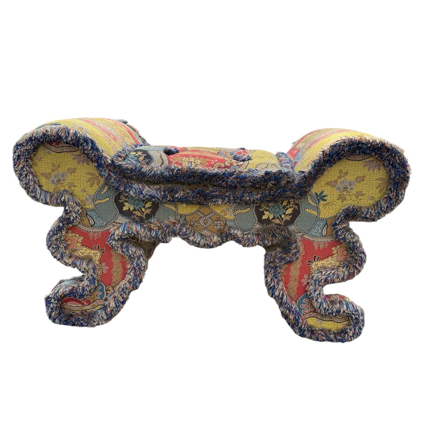1980s Upholstered Tapestry Stool with Fringe
