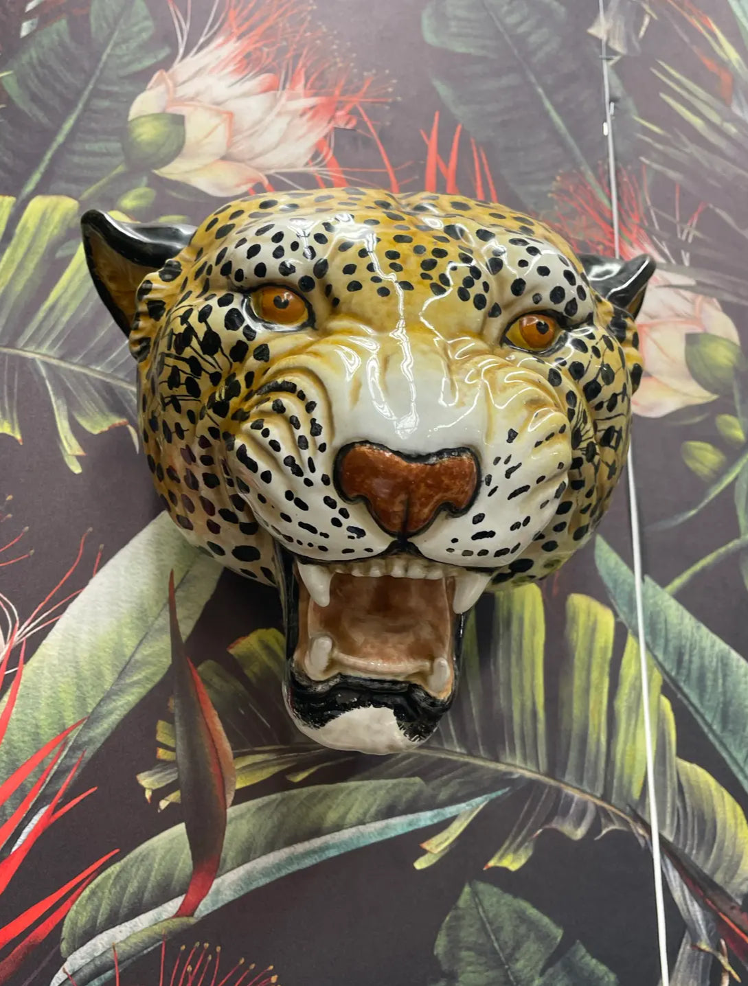 Pair of Vintage 1970s Italian Glazed Terra Cotta Leopard Wall Sculptures