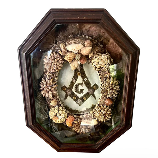 Antique Masonic Lodge Shellwork Shadow Box