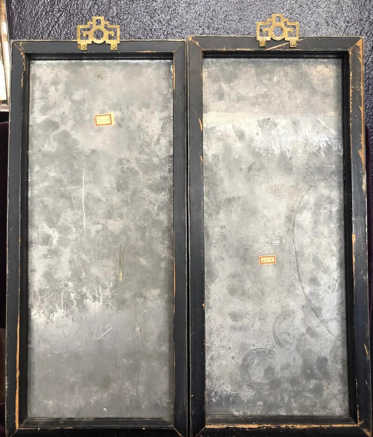 Pair of Vintage Pewter and Brass Wall Plaques Made in Hong Kong