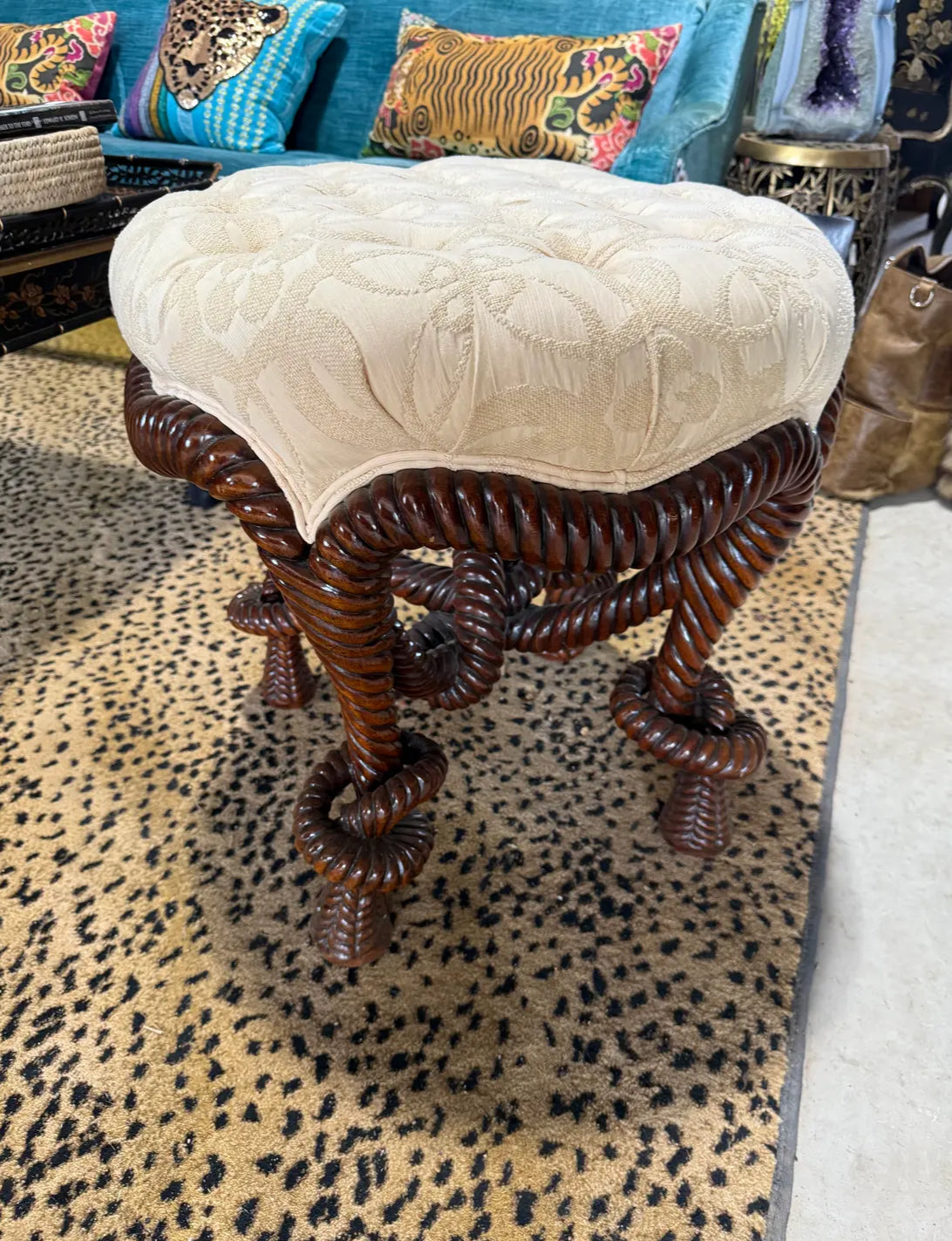 Mid 20th Century Mahogany Rope Twist Stool