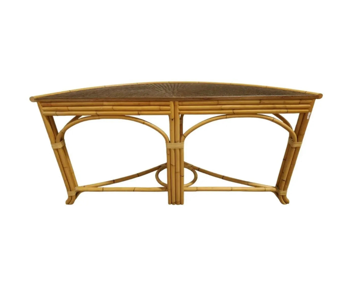 A Pair of Large Rattan and Bamboo Demilune Tables by John Hutton for Donghia