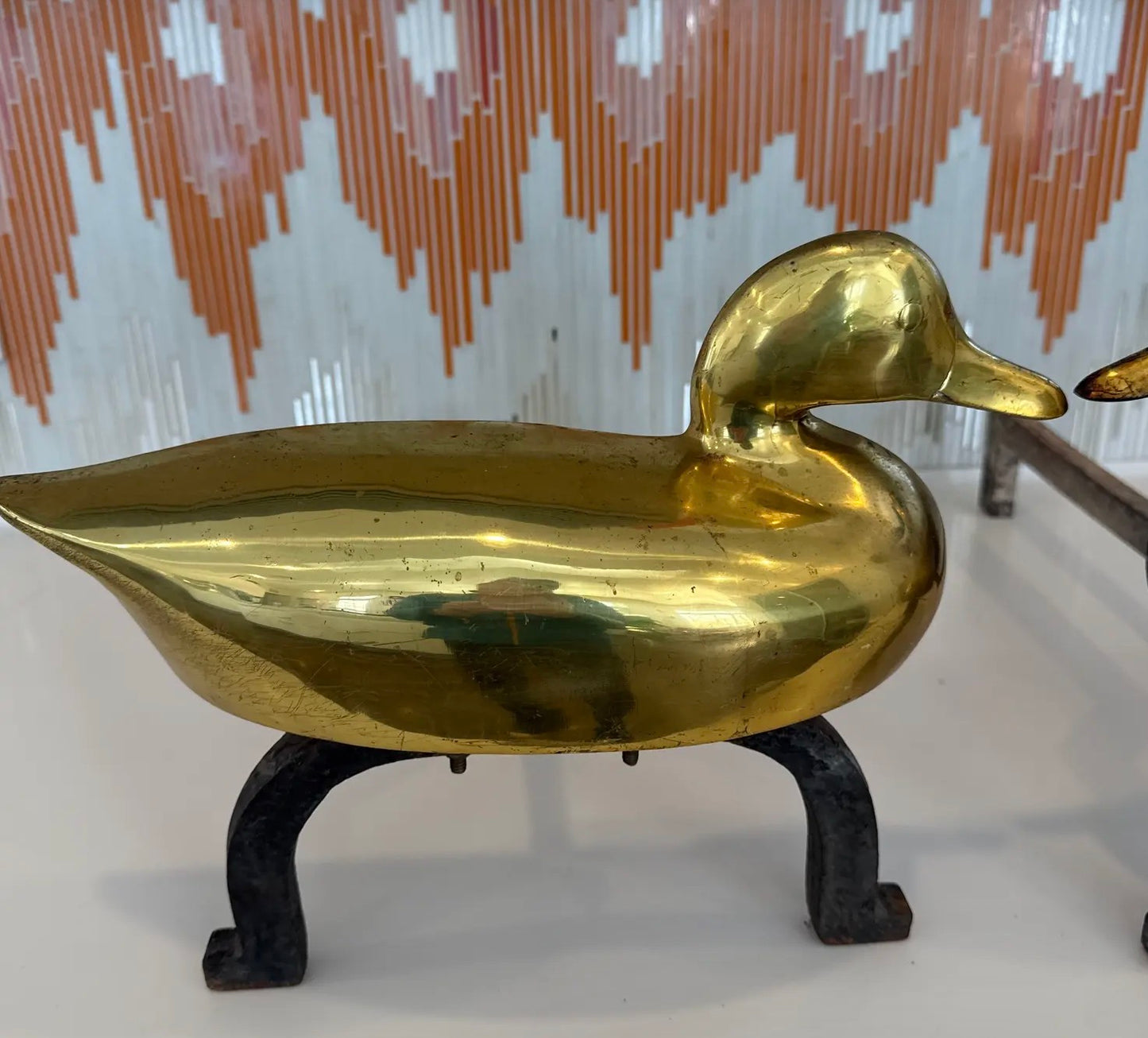 Pair of Vintage Brass Duck Andirons