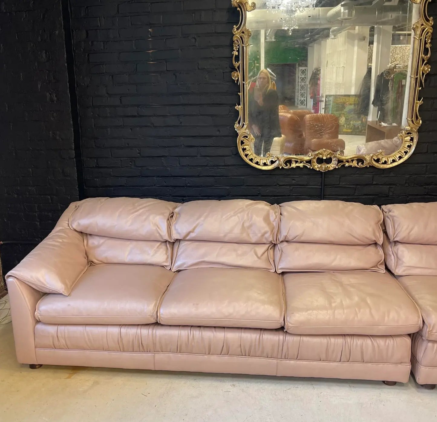 1980s Vintage Large Light Mauve Leather Sectional