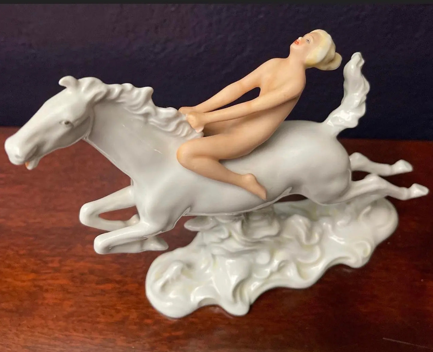 1940s Schaubach-Kunst Ceramic Statue of a Nude on Horseback