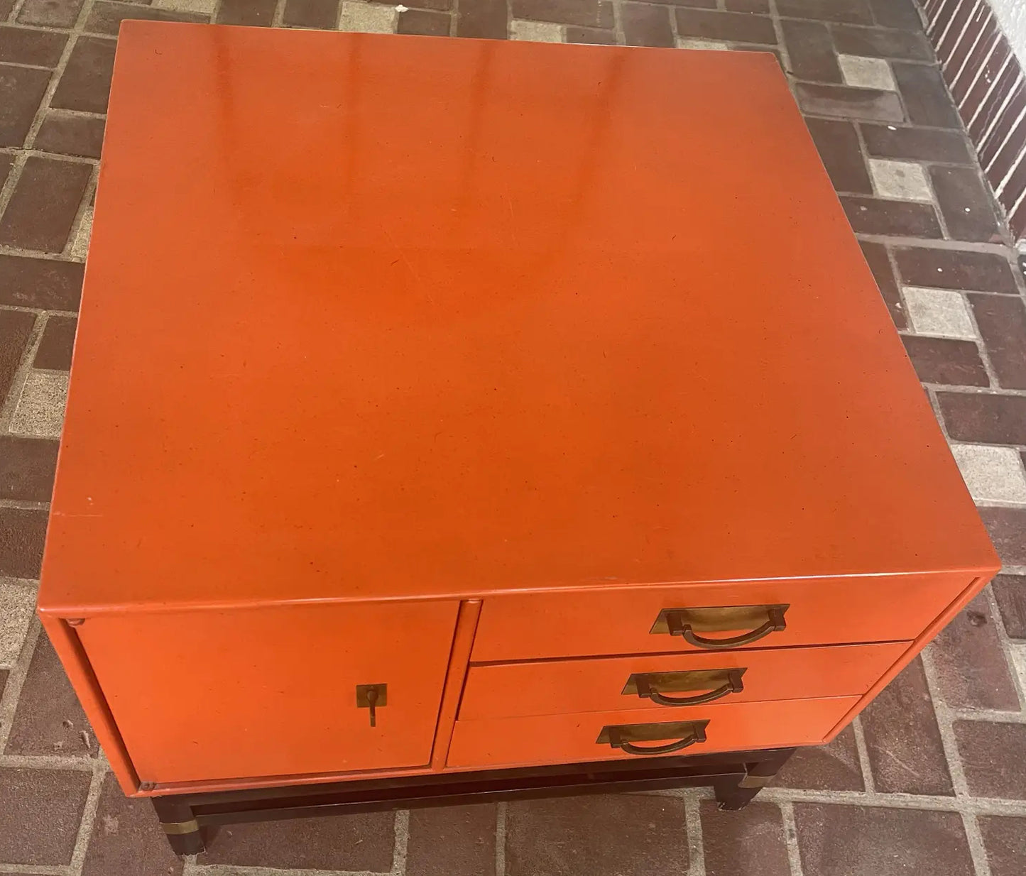 1960s Mid Century Asian Inspired Orange Bedside Table by j.b. Van Sciver Co