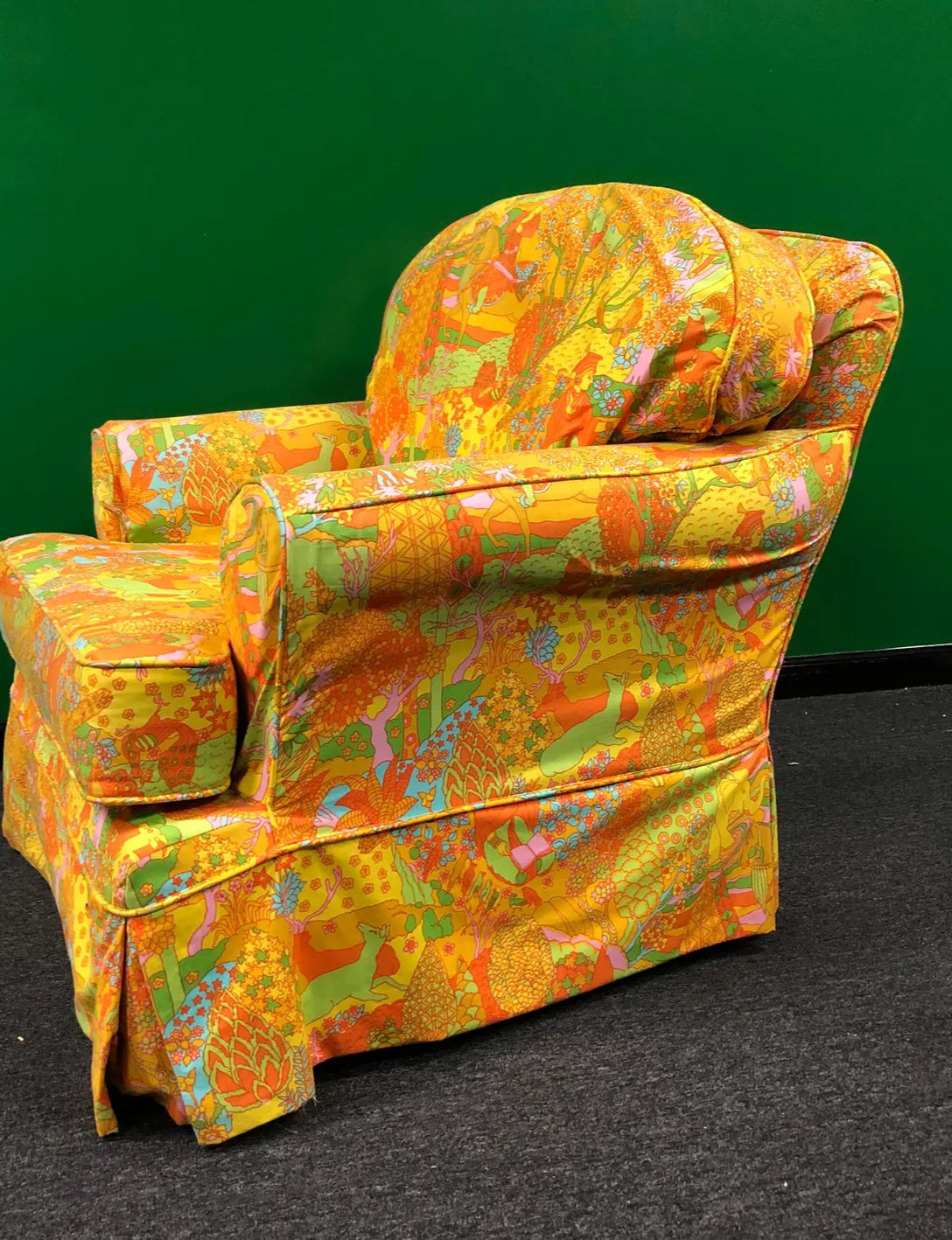 Glider Chair Upholstered in Vintage Fabric