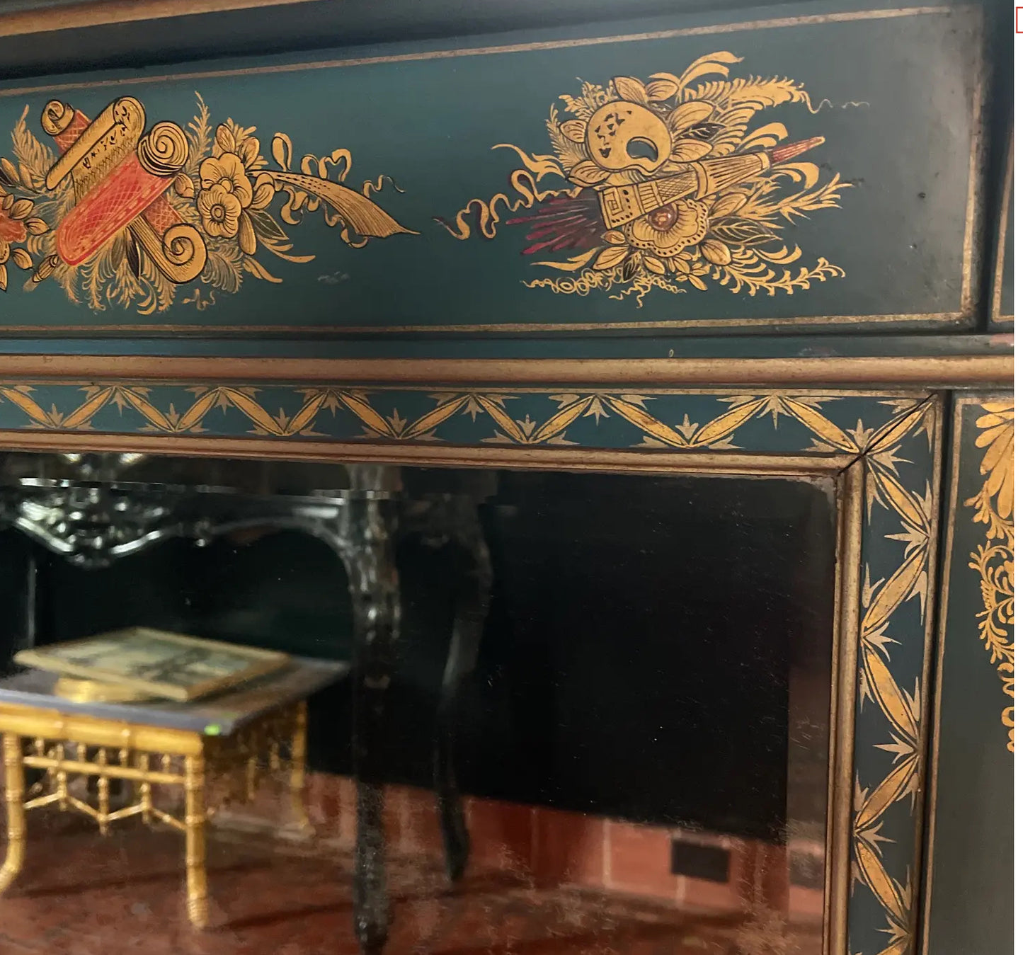 1970s Vintage Chinoiserie Overmantel Mirror With Two Shelves