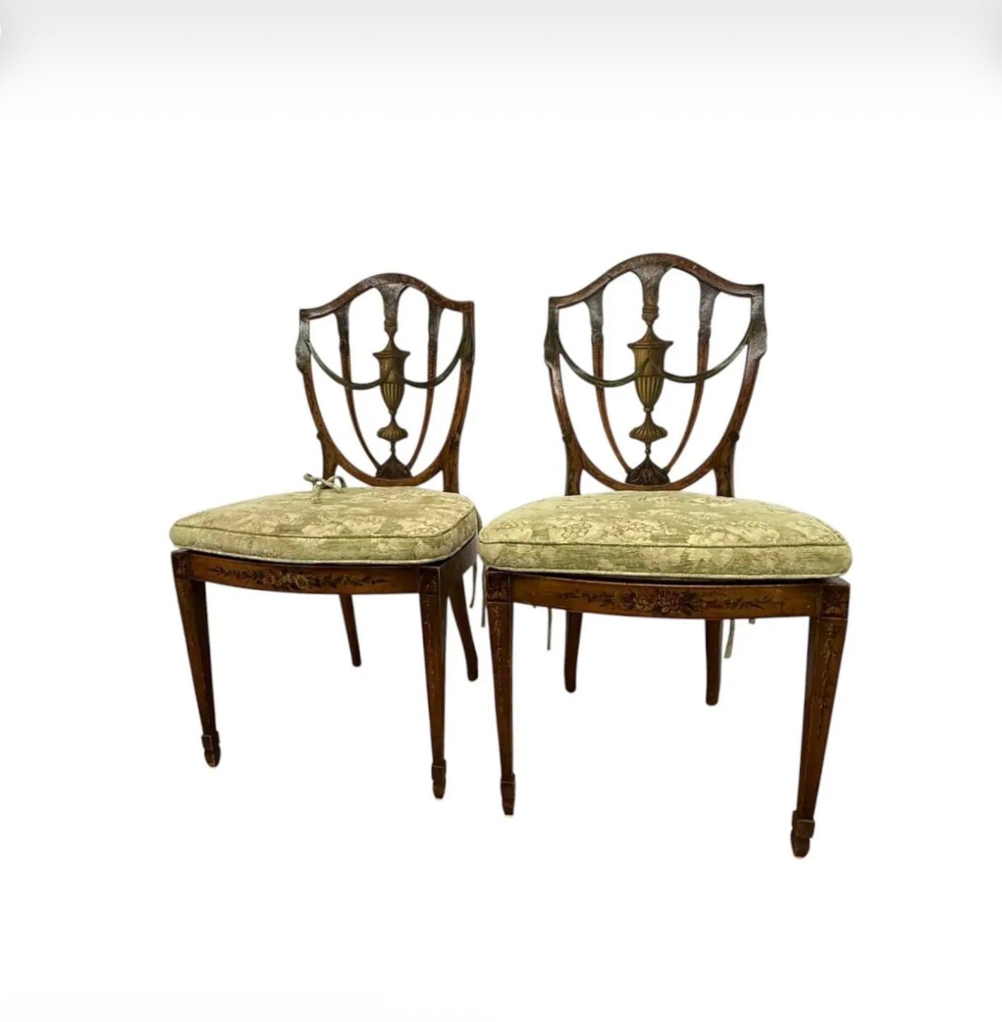 Pair of Antique 19th Century English Federal Hepplewhite Caned Side Chairs