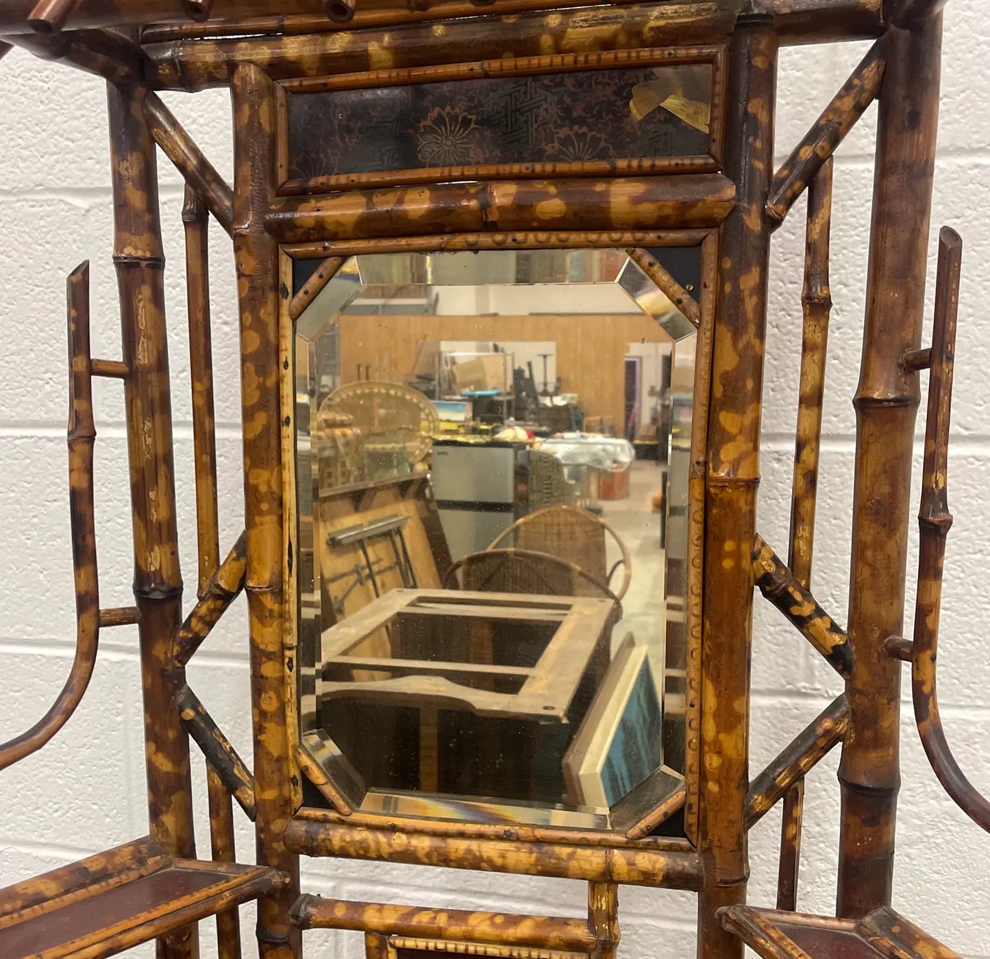 Aesthetic Movement Antique Faux Tortoise Bamboo Etagere