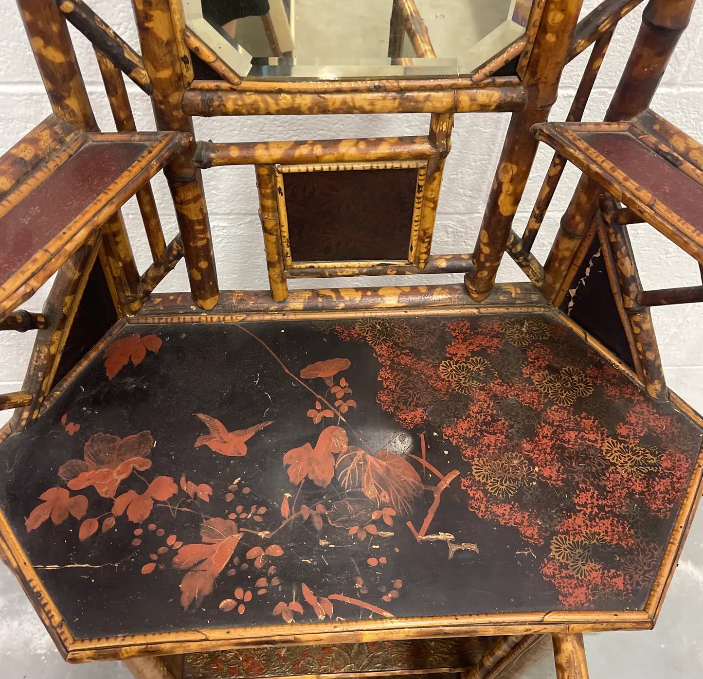 Aesthetic Movement Antique Faux Tortoise Bamboo Etagere