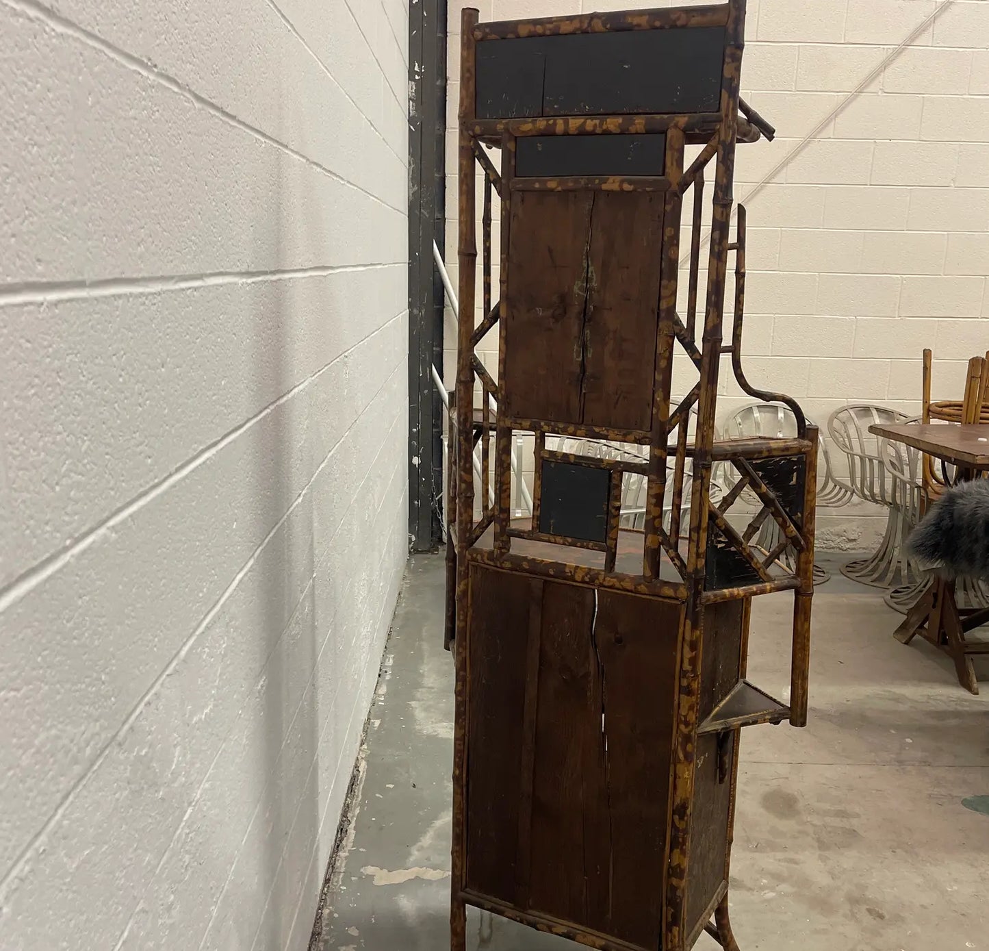Aesthetic Movement Antique Faux Tortoise Bamboo Etagere