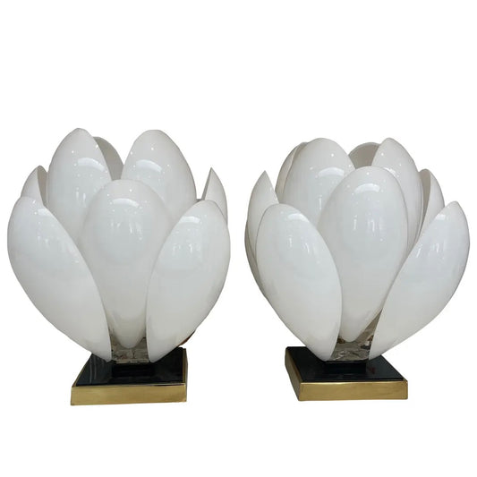 A Pair of 1970s White Rougier Lotus Lights