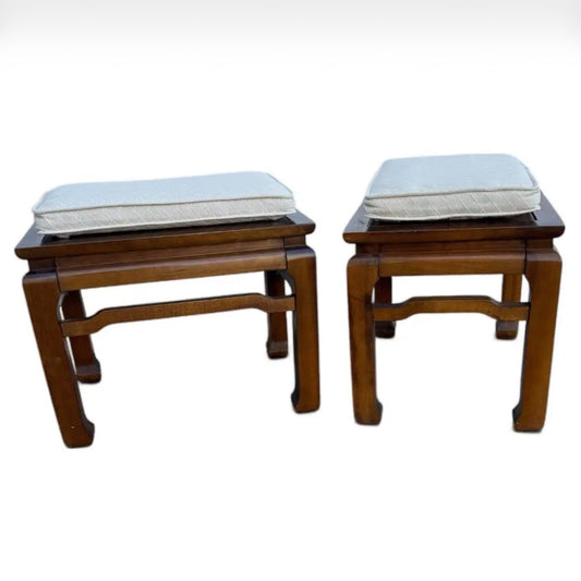 Pair of Vintage Asian-Style Wooden Stools / End Tables With Reversible Cushioned Tops, Circa 1970s-1980s